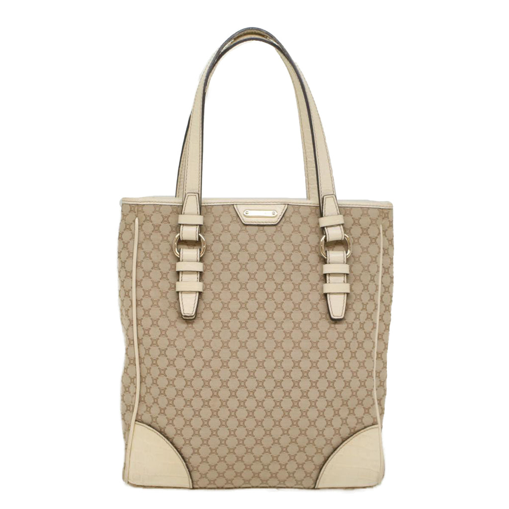 CELINE Macadam Canvas Tote Bag Beige Auth 55082