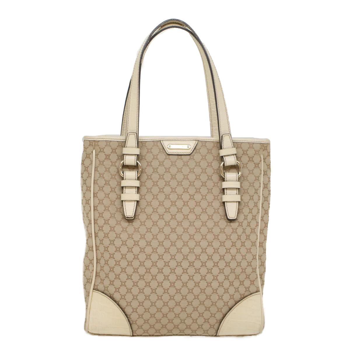 CELINE Macadam Canvas Tote Bag Beige Auth 55082