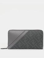 Fendi Diagonal Zip Around FF Canvas Long Wallet Grey