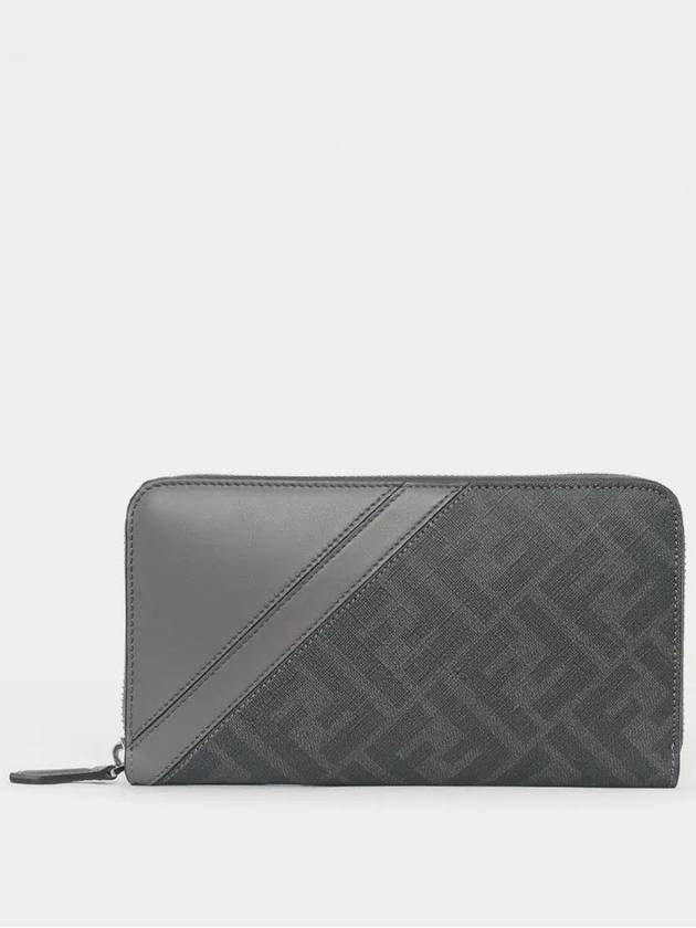 Fendi Diagonal Zip Around FF Canvas Long Wallet Grey