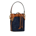 Fendi Zucca Montreux Mini Handbag Shoulder Bag 2WAY 8BS010 Navy Brown Denim Leather  Fendi