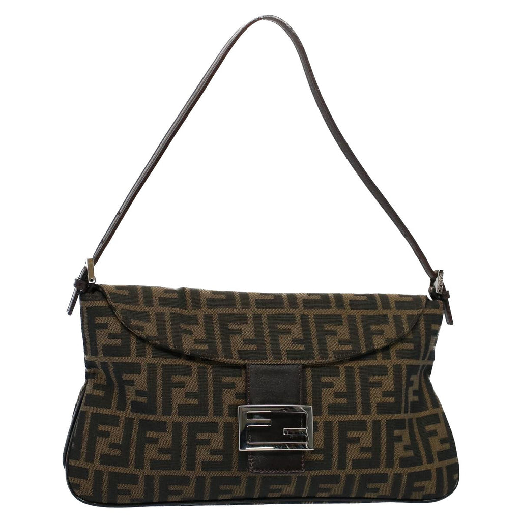 FENDI Zucca Canvas Mamma Baguette Shoulder Bag Black Brown55429
