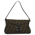 FENDI Zucca Canvas Mamma Baguette Shoulder Bag Black Brown55429