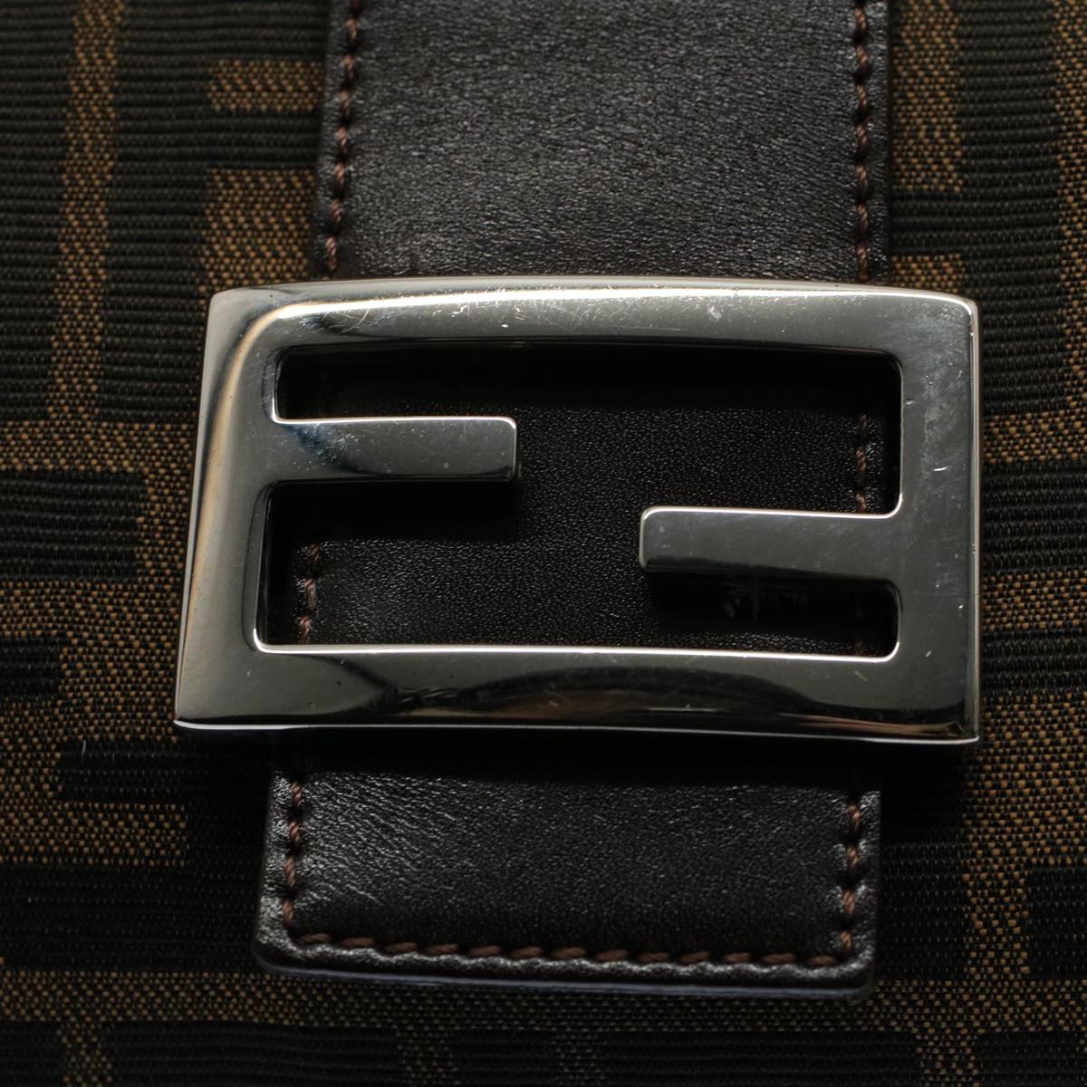 FENDI Zucca Canvas Mamma Baguette Shoulder Bag Black Brown55429