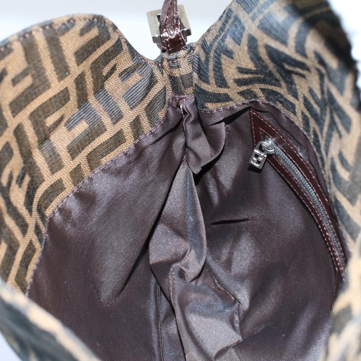 FENDI Zucca Canvas Mamma Baguette Shoulder Bag Black Brown55429