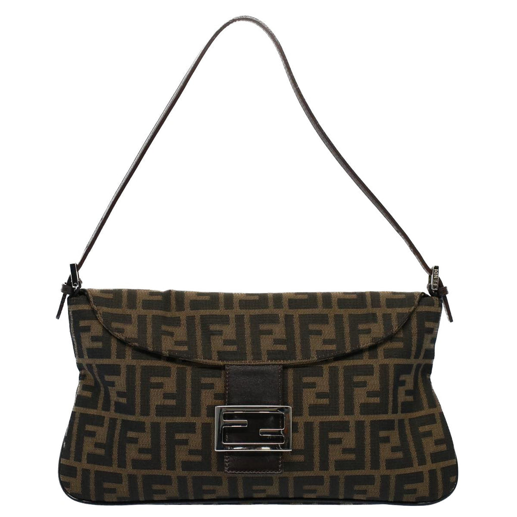 FENDI Zucca Canvas Mamma Baguette Shoulder Bag Black Brown55429