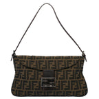 FENDI Zucca Canvas Mamma Baguette Shoulder Bag Black Brown55429