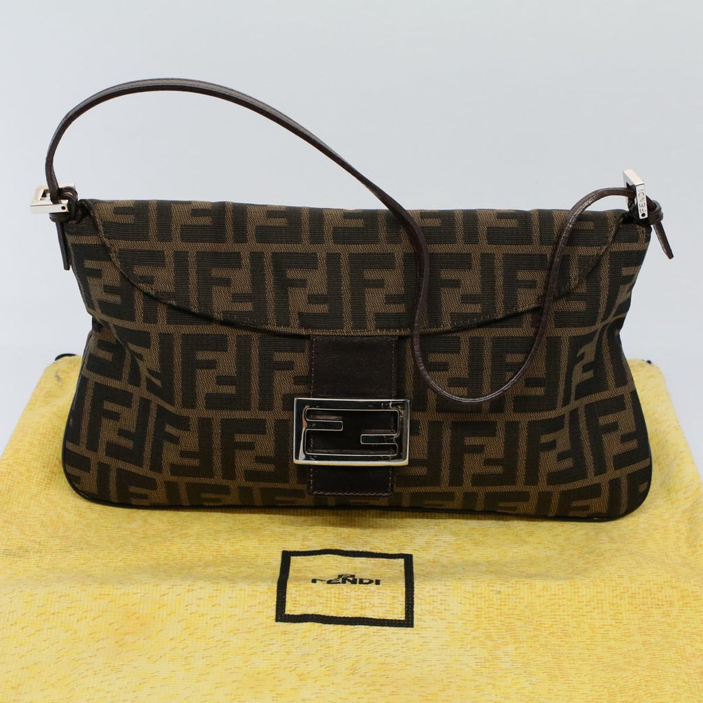FENDI Zucca Canvas Mamma Baguette Shoulder Bag Black Brown55429
