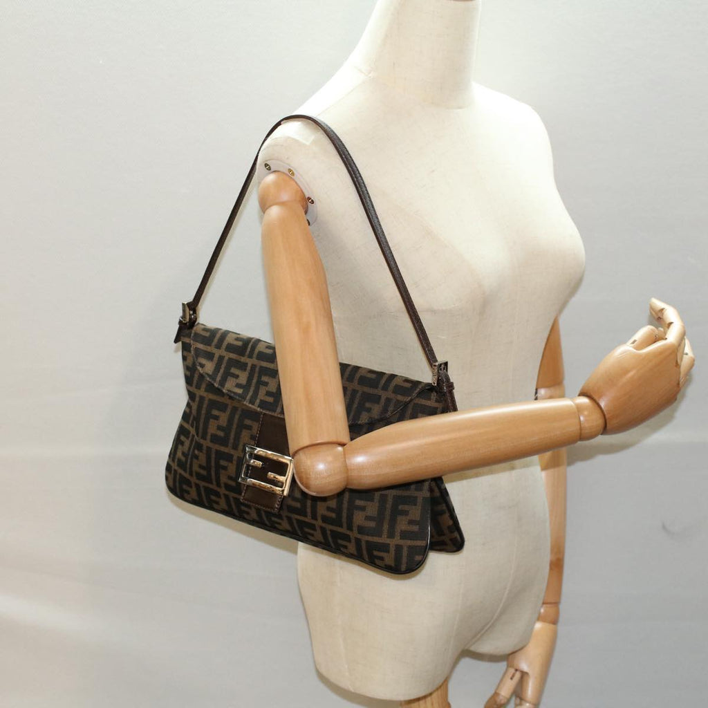 FENDI Zucca Canvas Mamma Baguette Shoulder Bag Black Brown55429