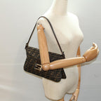 FENDI Zucca Canvas Mamma Baguette Shoulder Bag Black Brown55429