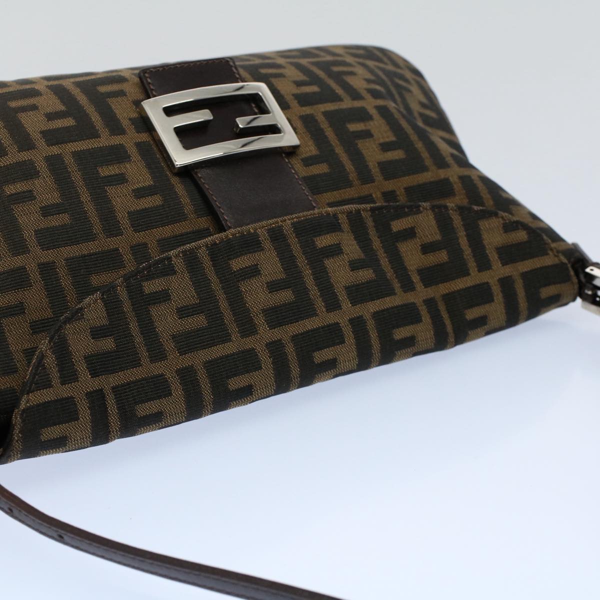 FENDI Zucca Canvas Mamma Baguette Shoulder Bag Black Brown55429
