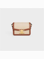 CELINE Teen Triomphe Textile Calfskin Shoulder Bag Natural Tan