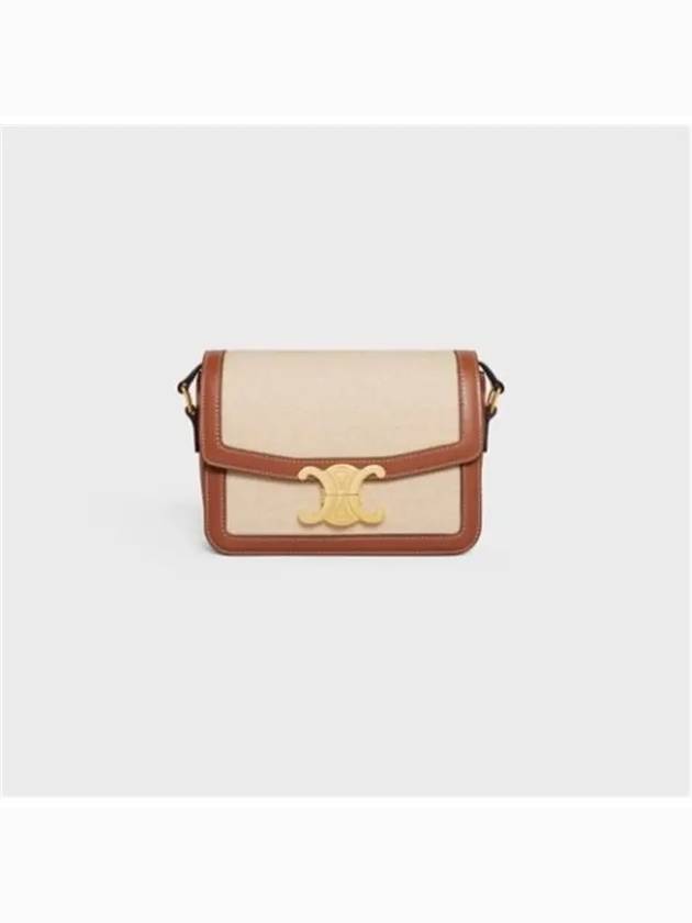 CELINE Teen Triomphe Textile Calfskin Shoulder Bag Natural Tan