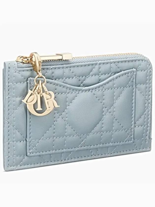Lady Compact Cannage Zipper Lambskin Card Wallet Cloud Blue Dior