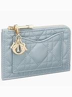 Lady Compact Cannage Zipper Lambskin Card Wallet Cloud Blue Dior