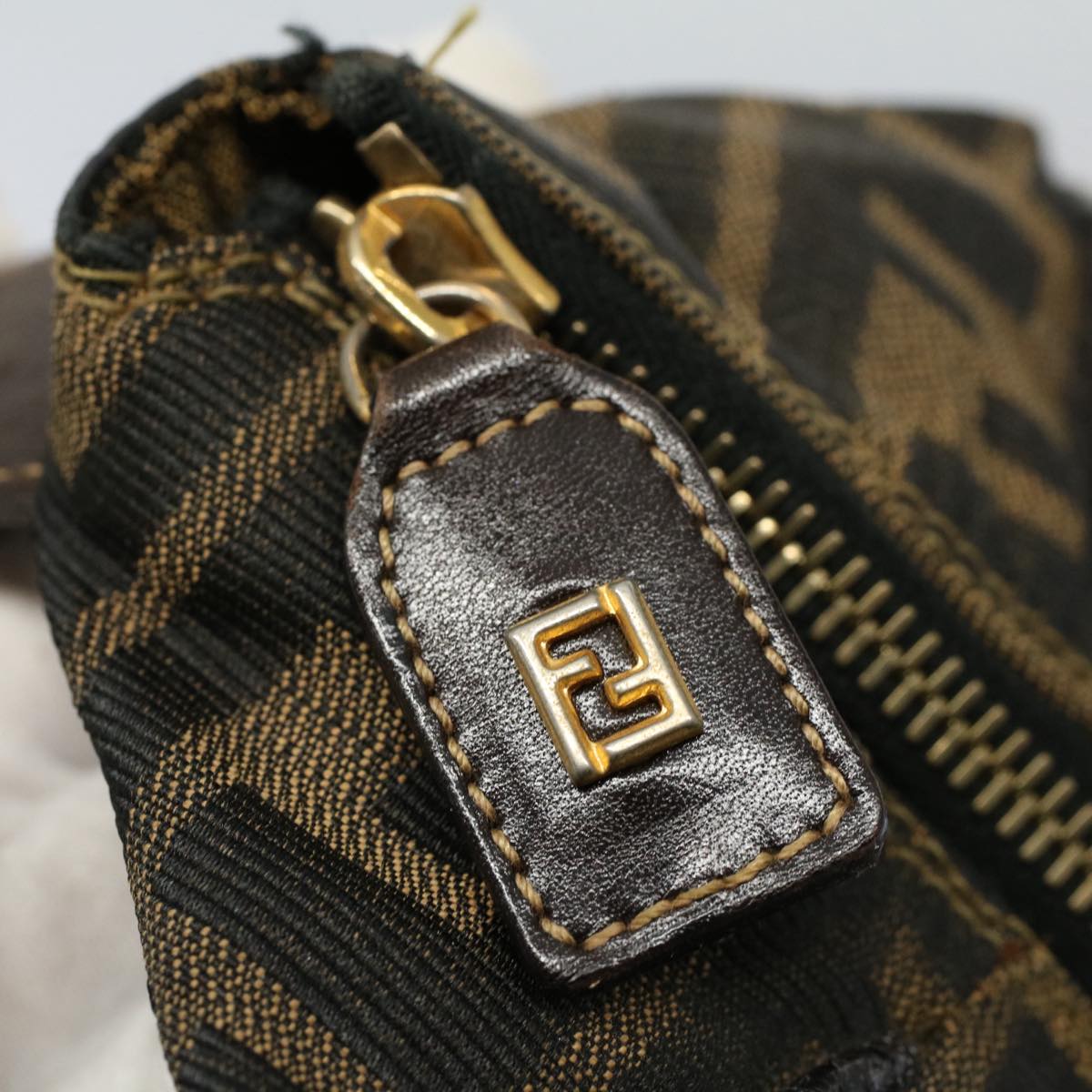 FENDI Zucca Canvas Vanity pouch Hand Bag Brown Black55824