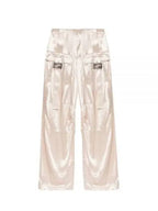Fendi Women's Viscose Shiny Cargo Straight Pants Beige