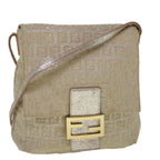 FENDI Zucchino Canvas Shoulder Bag Silver Pink55934