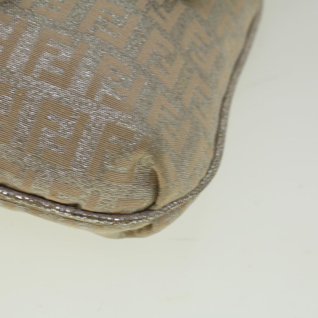 FENDI Zucchino Canvas Shoulder Bag Silver Pink55934