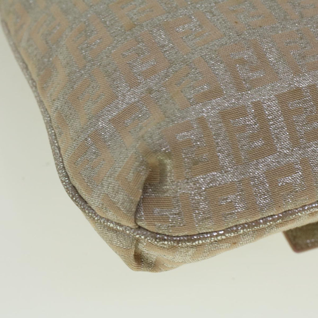 FENDI Zucchino Canvas Shoulder Bag Silver Pink55934
