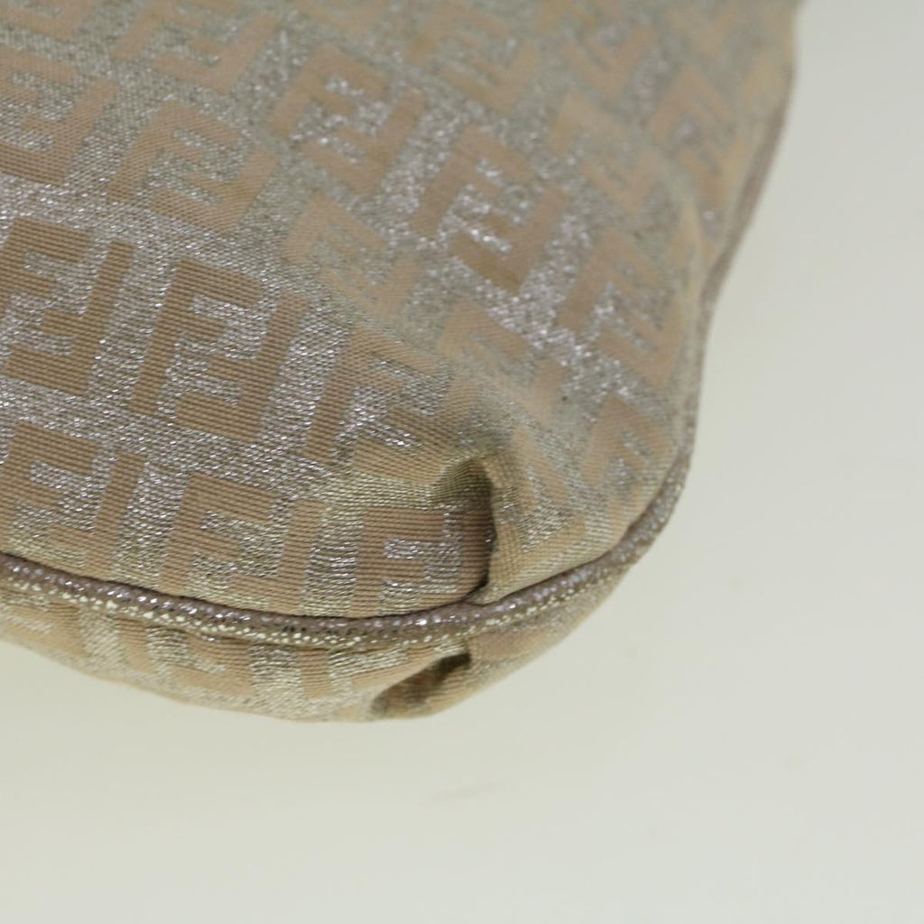 FENDI Zucchino Canvas Shoulder Bag Silver Pink55934