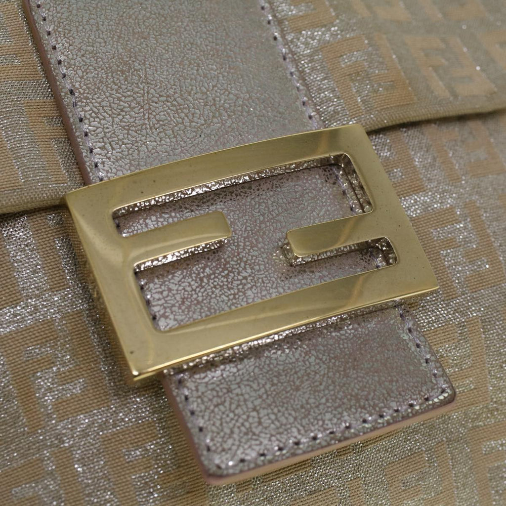 FENDI Zucchino Canvas Shoulder Bag Silver Pink55934