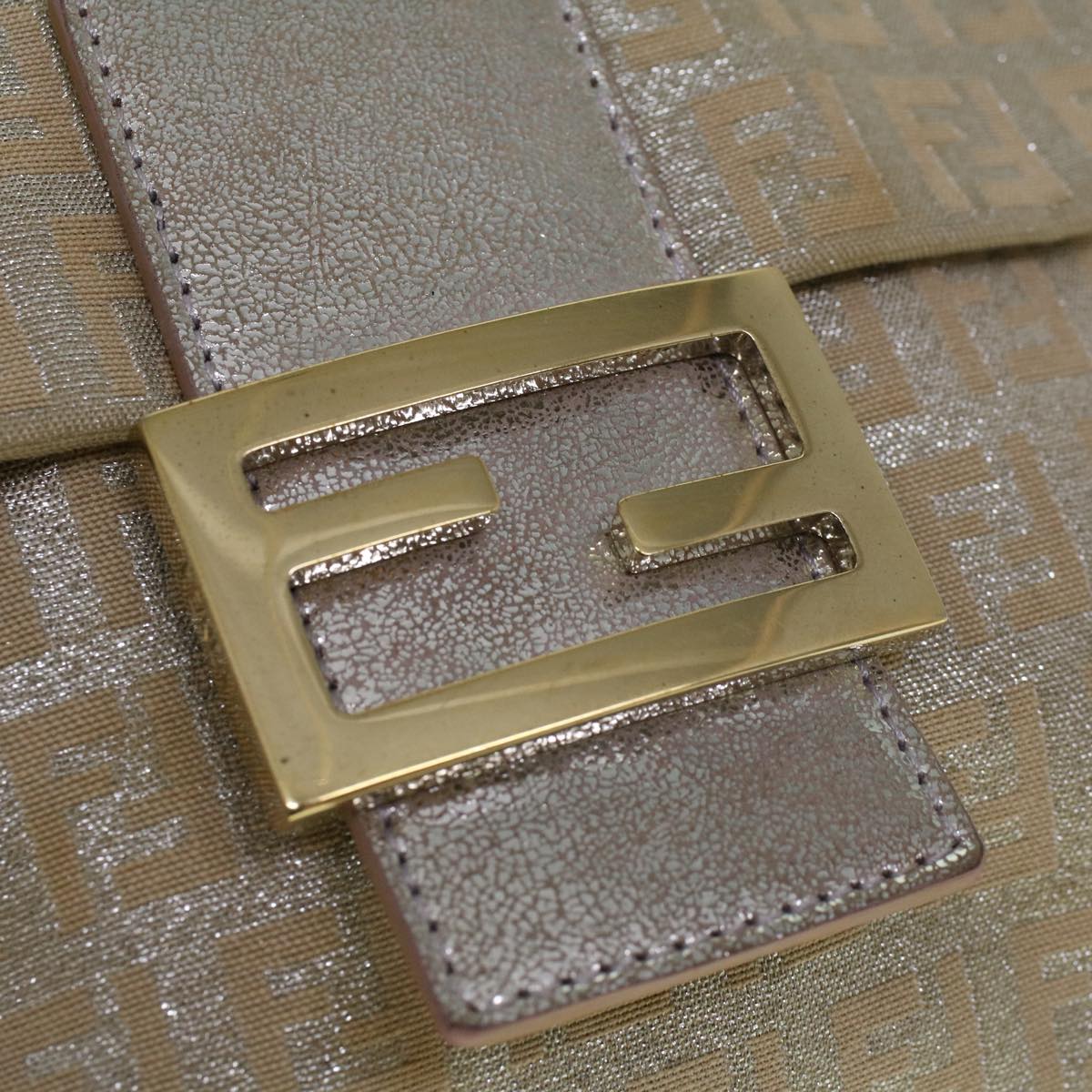 FENDI Zucchino Canvas Shoulder Bag Silver Pink55934