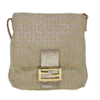 FENDI Zucchino Canvas Shoulder Bag Silver Pink55934