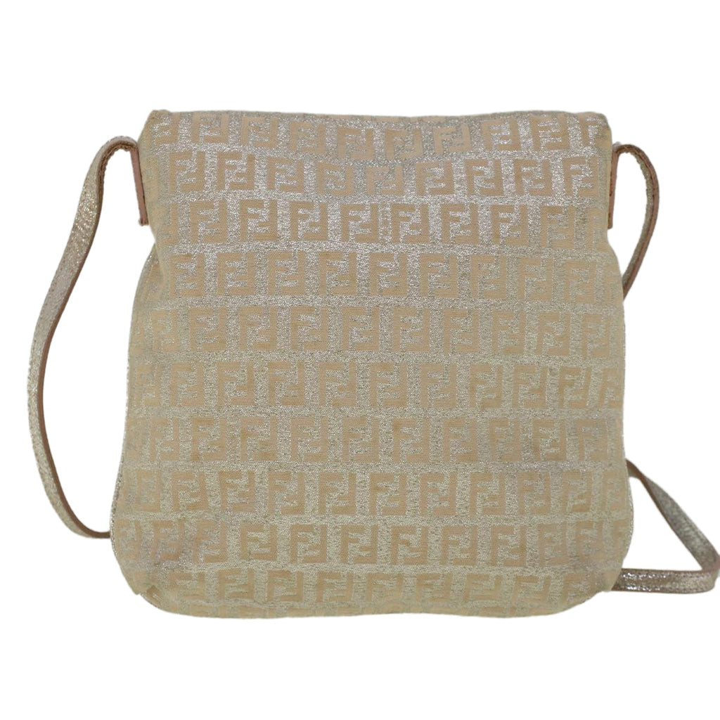 FENDI Zucchino Canvas Shoulder Bag Silver Pink55934
