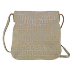 FENDI Zucchino Canvas Shoulder Bag Silver Pink55934