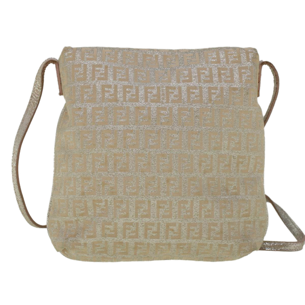 FENDI Zucchino Canvas Shoulder Bag Silver Pink55934