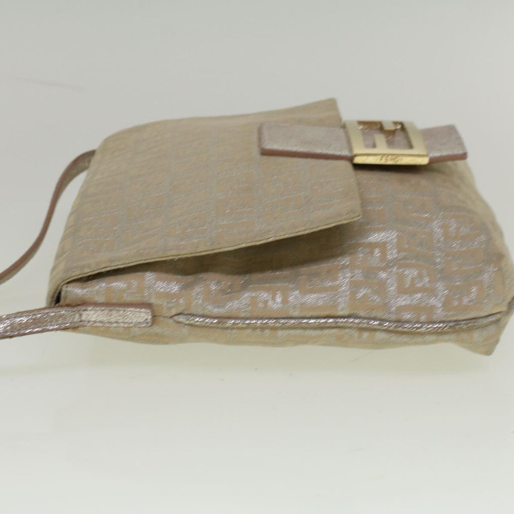 FENDI Zucchino Canvas Shoulder Bag Silver Pink55934