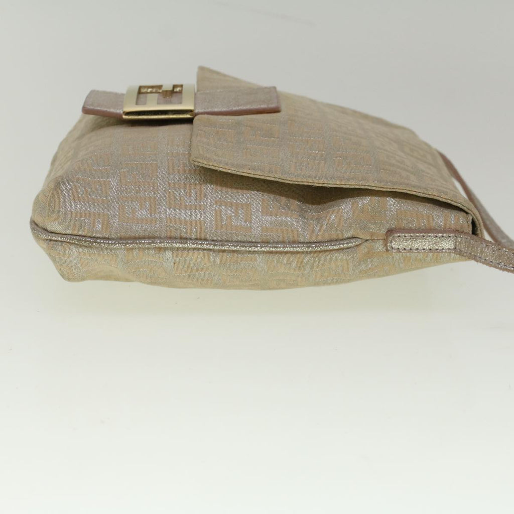 FENDI Zucchino Canvas Shoulder Bag Silver Pink55934