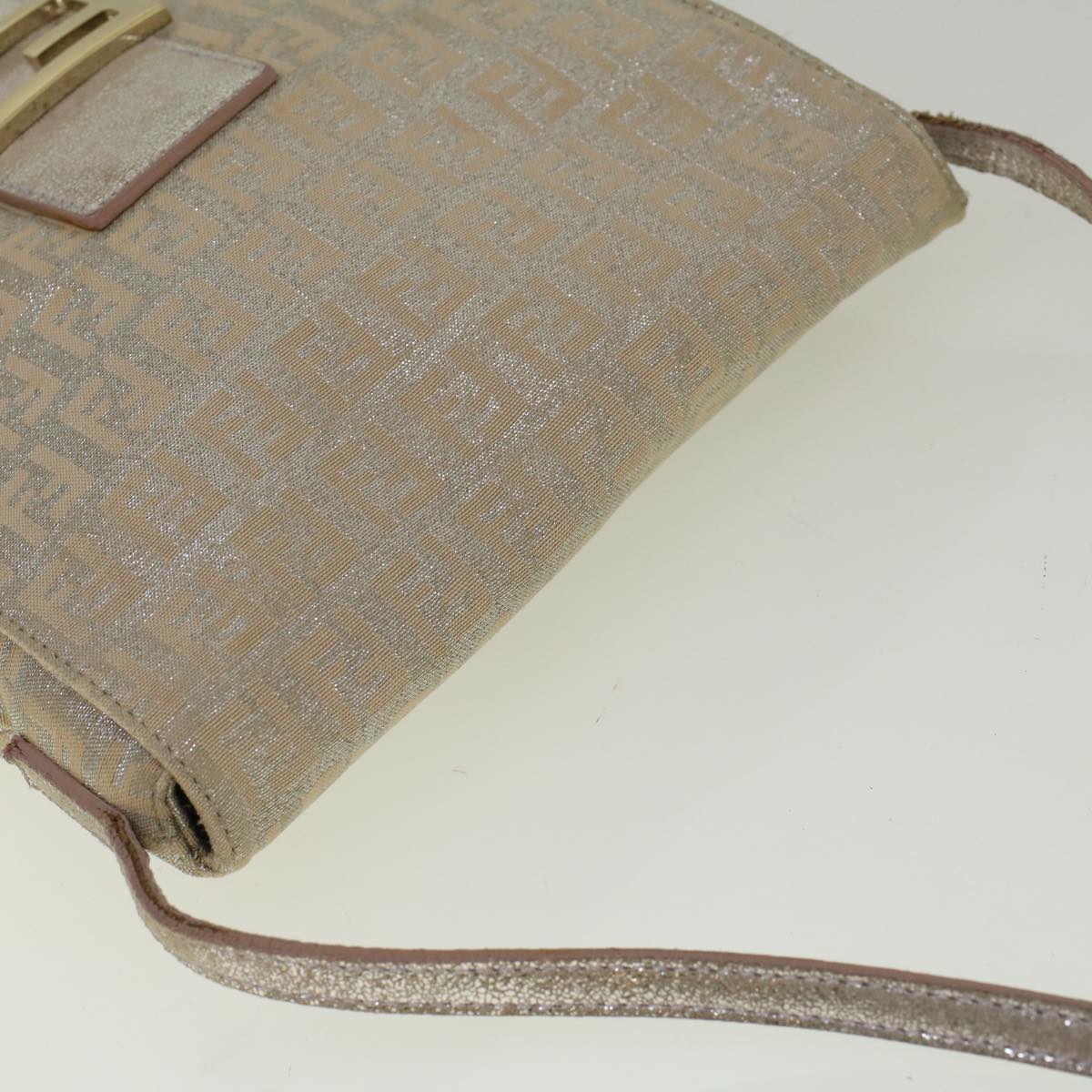FENDI Zucchino Canvas Shoulder Bag Silver Pink55934