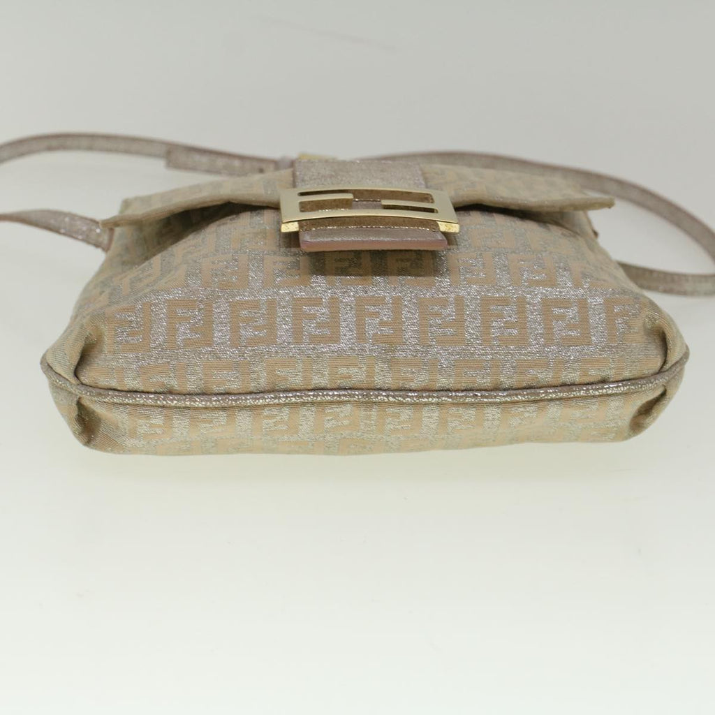 FENDI Zucchino Canvas Shoulder Bag Silver Pink55934