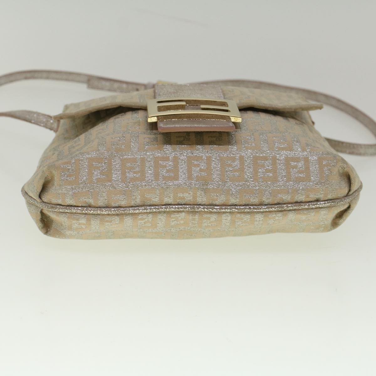 FENDI Zucchino Canvas Shoulder Bag Silver Pink55934