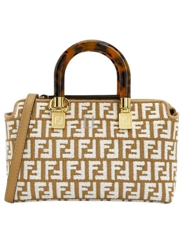 Fendi By The Way Mini Raffia Boston Tote Bag Beige