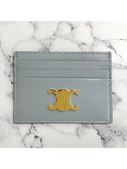 CELINE Triomphe Shiny Calfskin Card Holder Ice Blue