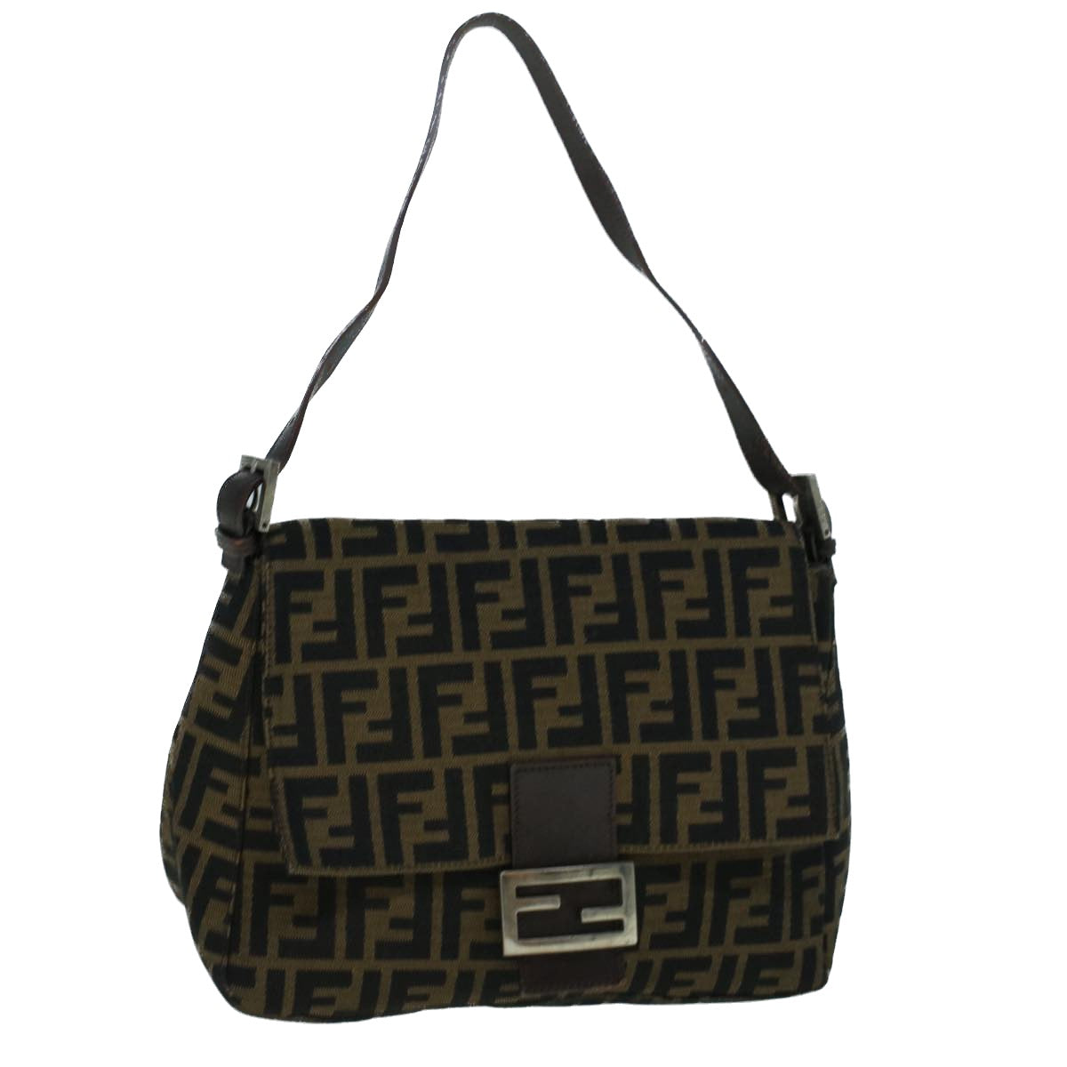 FENDI Zucca Canvas Mamma Baguette Shoulder Bag Brown Black56073