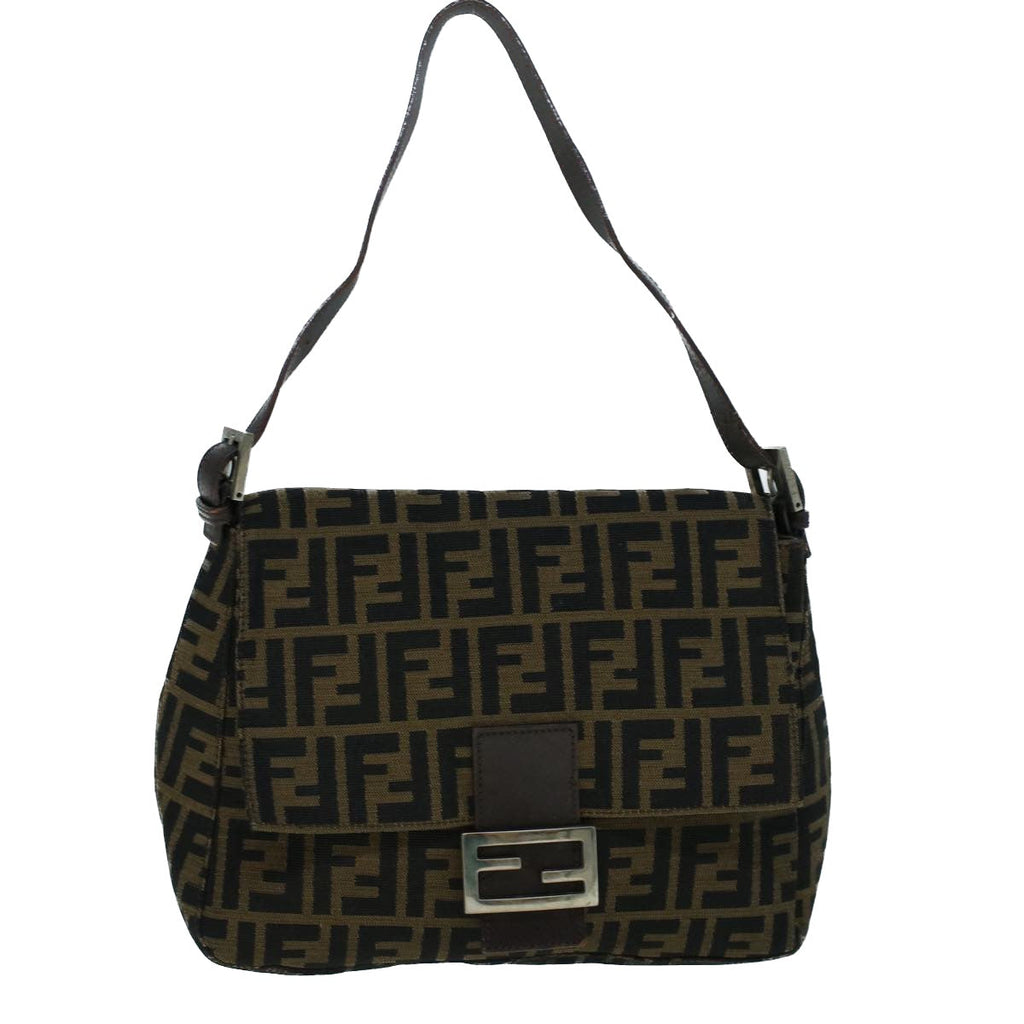 FENDI Zucca Canvas Mamma Baguette Shoulder Bag Brown Black56073