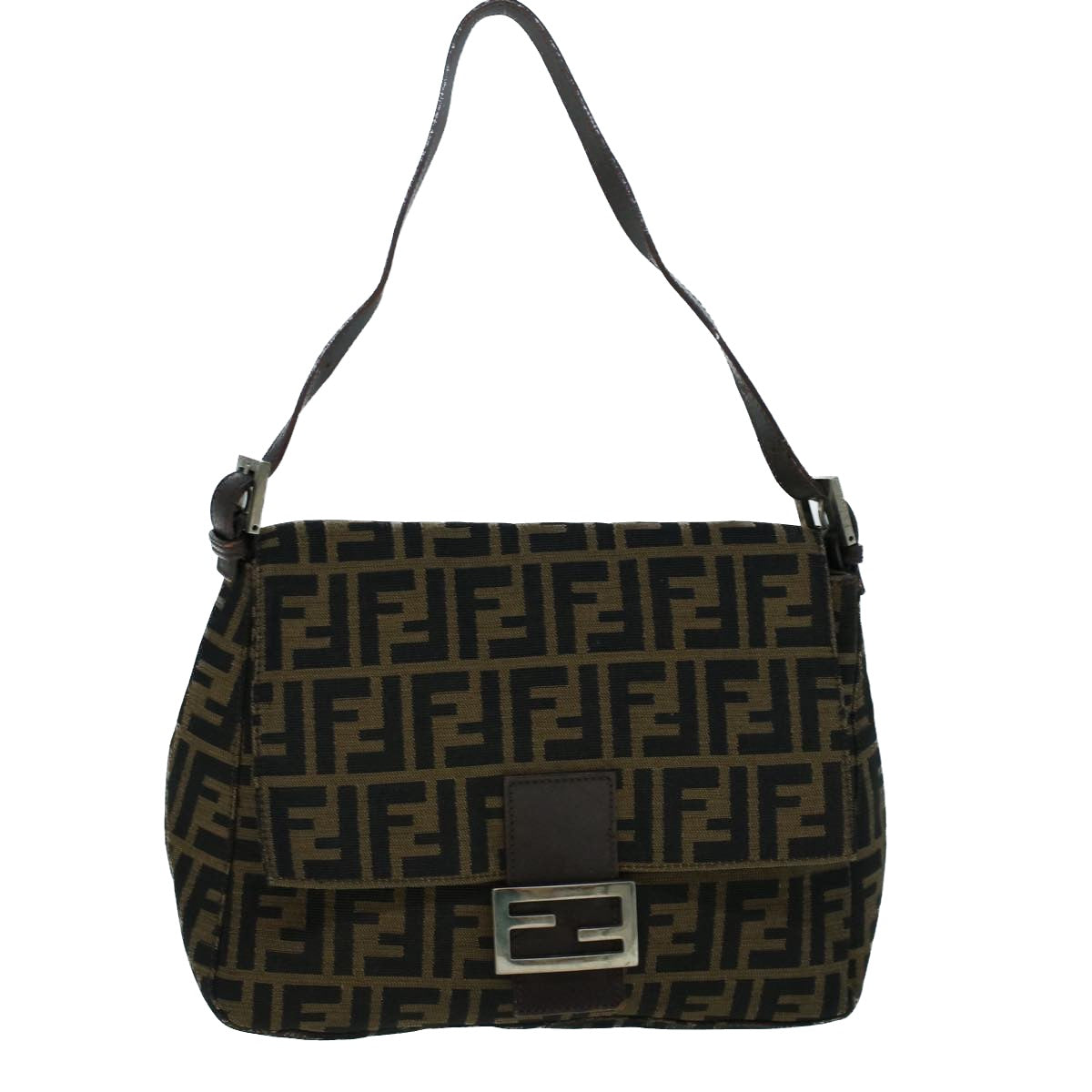 FENDI Zucca Canvas Mamma Baguette Shoulder Bag Brown Black56073