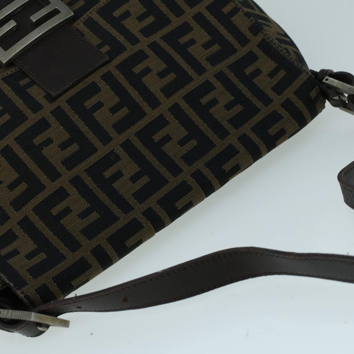 FENDI Zucca Canvas Mamma Baguette Shoulder Bag Brown Black56073