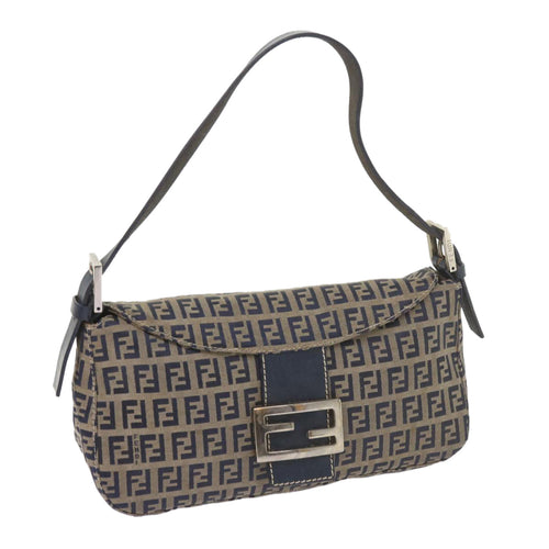 FENDI Zucchino Canvas Mamma Baguette Shoulder Bag Navy56197
