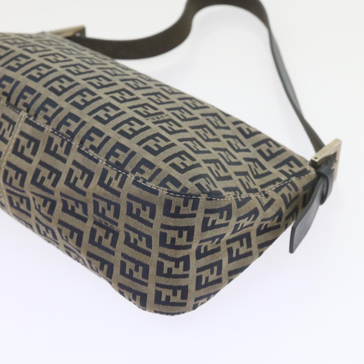 FENDI Zucchino Canvas Mamma Baguette Shoulder Bag Navy56197