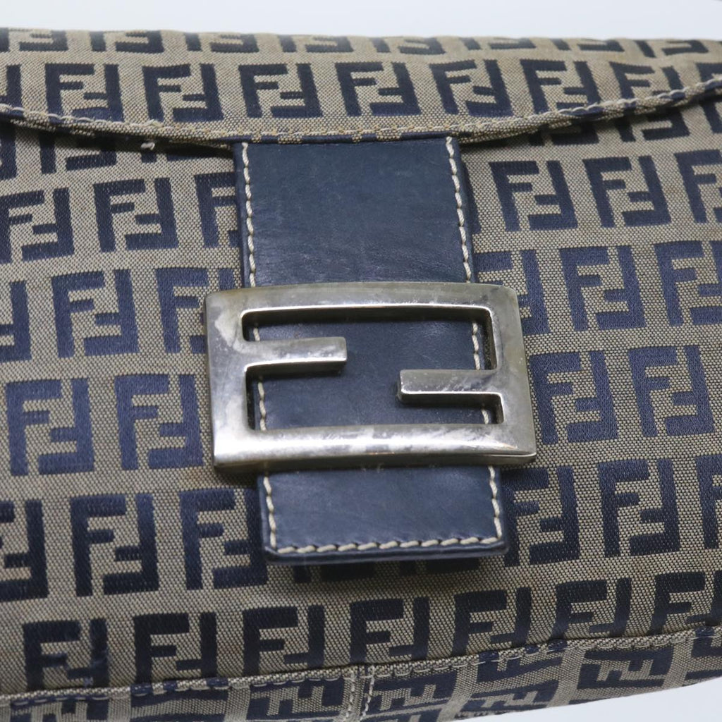 FENDI Zucchino Canvas Mamma Baguette Shoulder Bag Navy56197