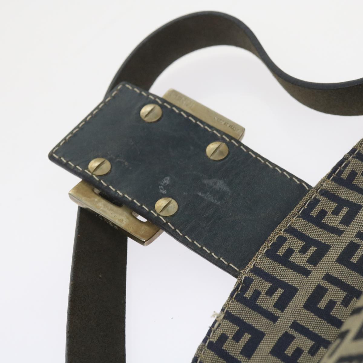 FENDI Zucchino Canvas Mamma Baguette Shoulder Bag Navy56197