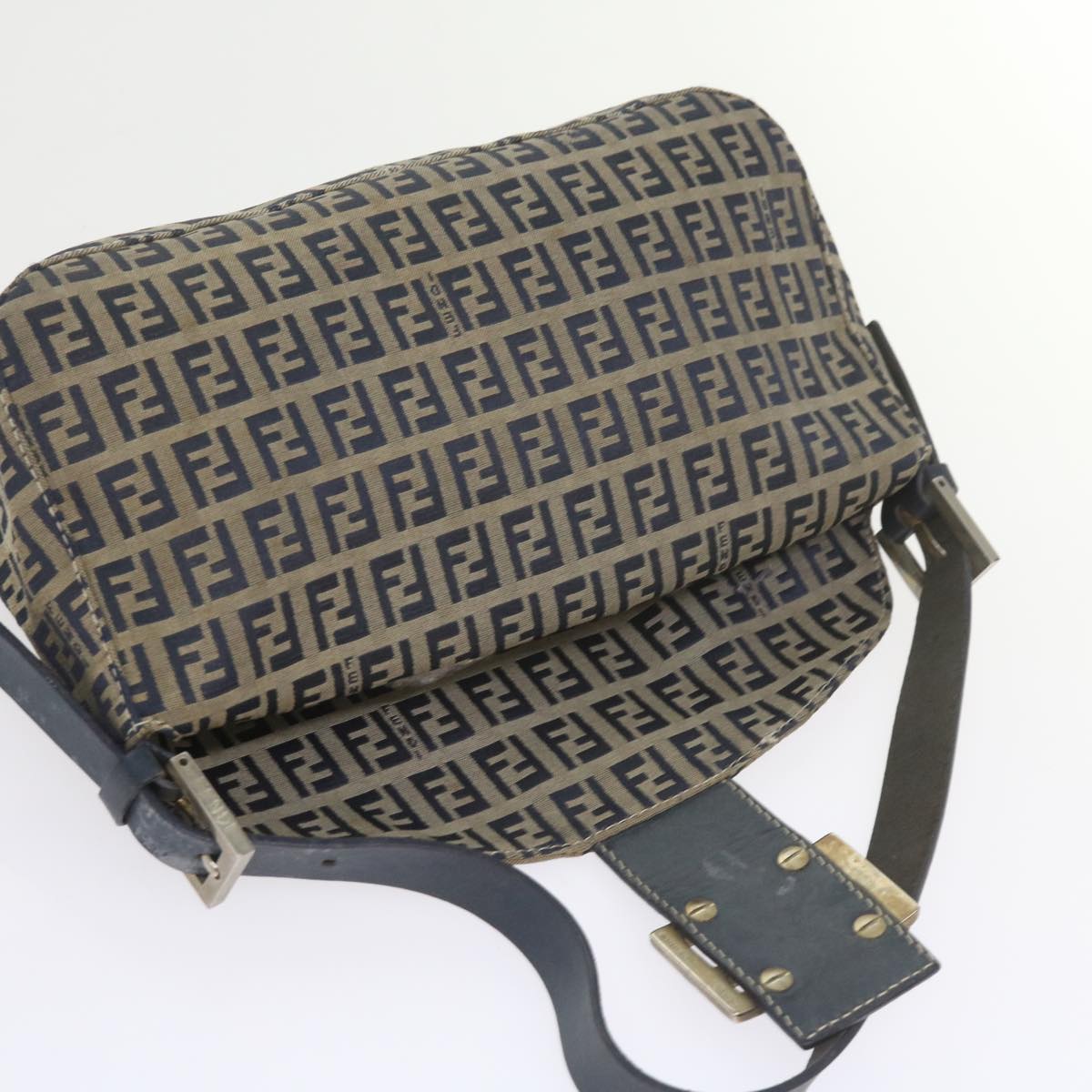 FENDI Zucchino Canvas Mamma Baguette Shoulder Bag Navy56197