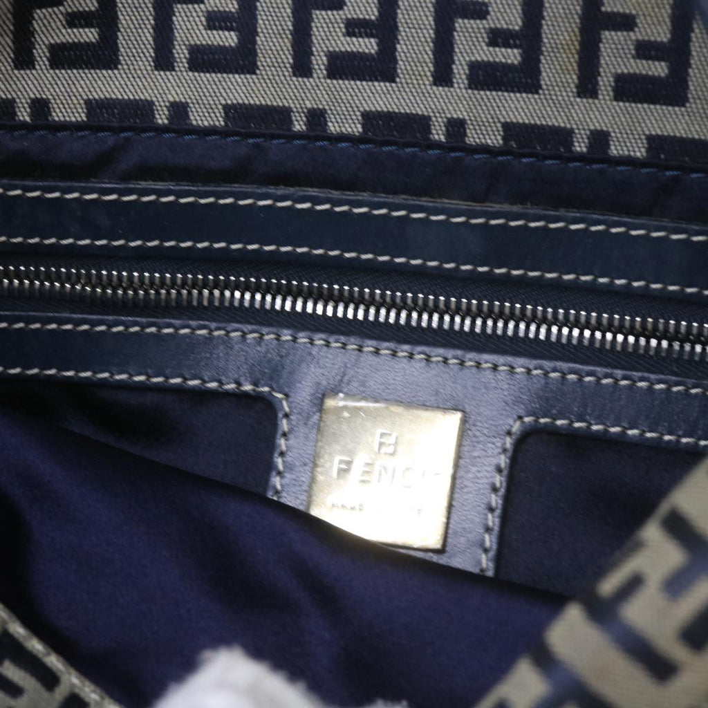 FENDI Zucchino Canvas Mamma Baguette Shoulder Bag Navy56197