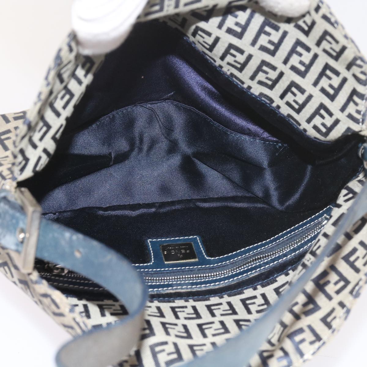 FENDI Zucchino Canvas Mamma Baguette Shoulder Bag Navy56197