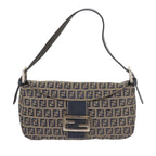 FENDI Zucchino Canvas Mamma Baguette Shoulder Bag Navy56197